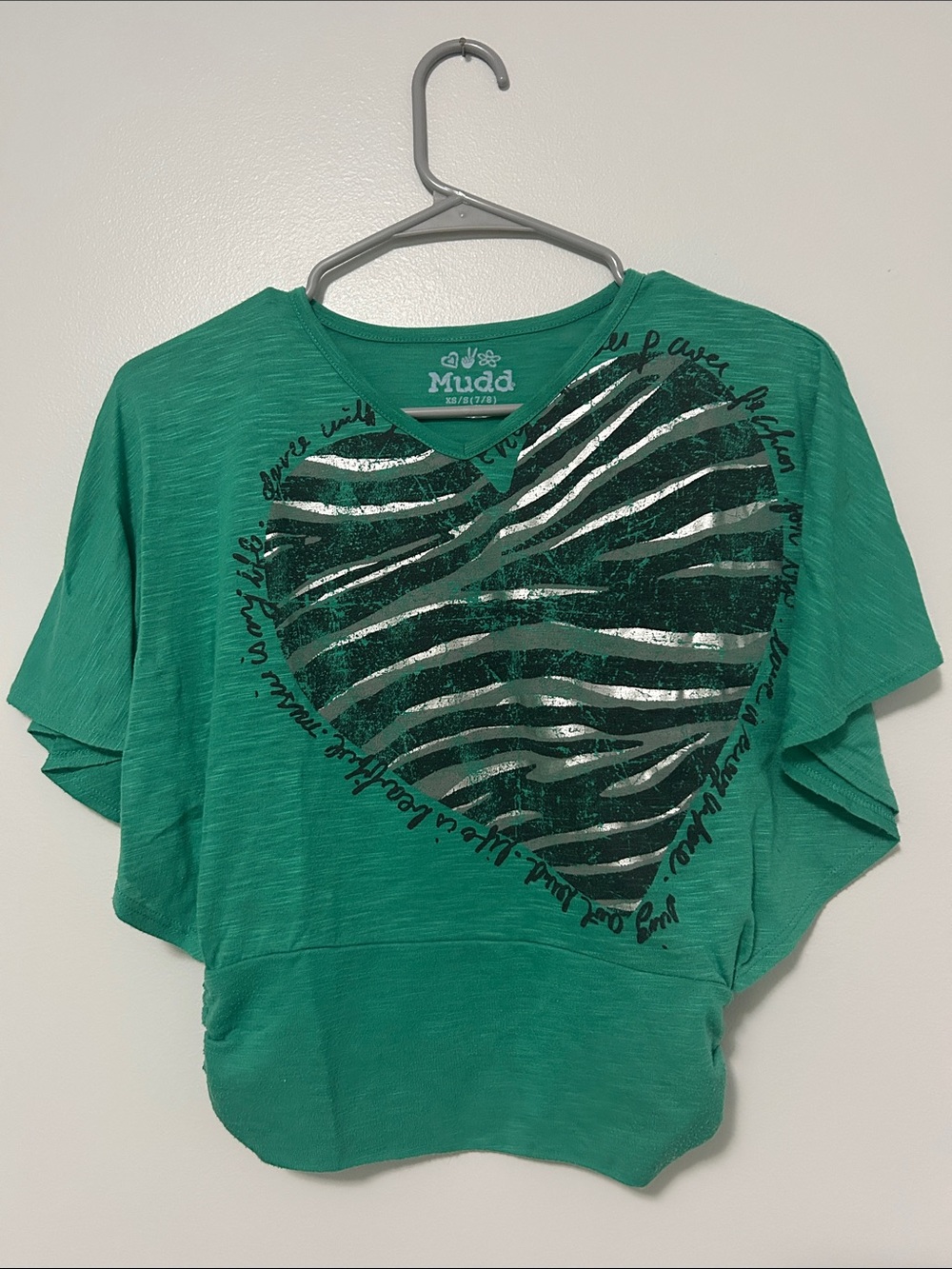 Mudd Teal Short-Sleeve Top with Metallic Heart